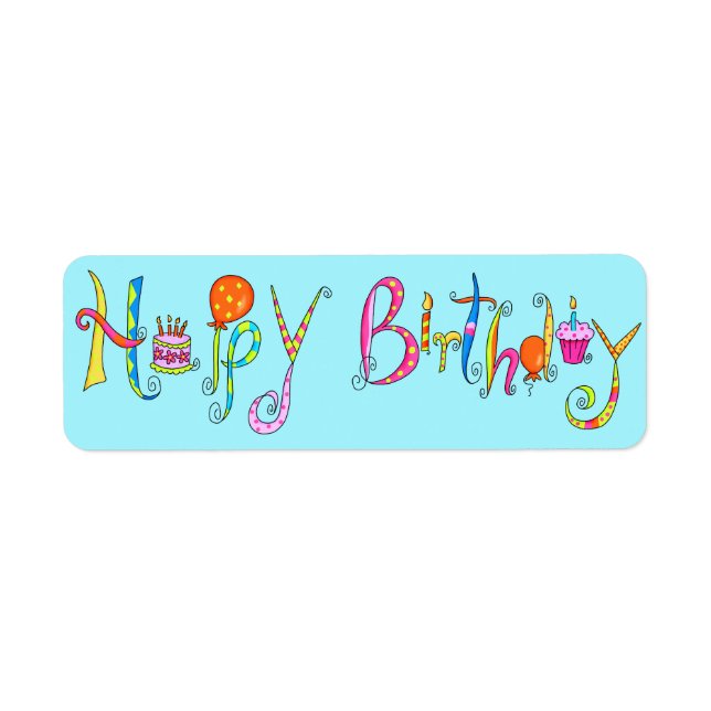 Turquoise Happy Birthday Address Label Sticker (Front)
