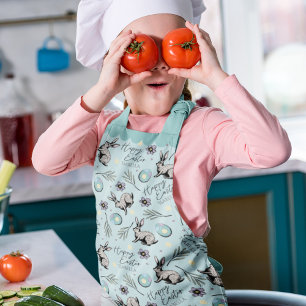 Turquoise Happy Easter Bunny and Eggs Apron