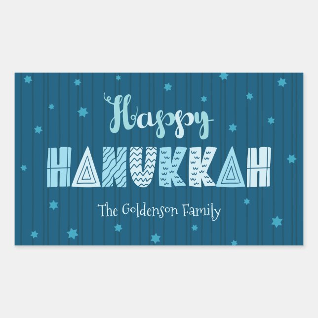 Turquoise Happy Hanukkah Whimsical Fun Typography Rectangular Sticker (Front)