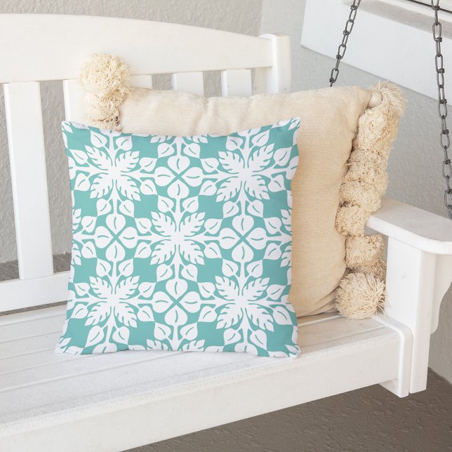 Turquoise Hawaiian Leaves Pattern Outdoor Cushion (Creator Uploaded)