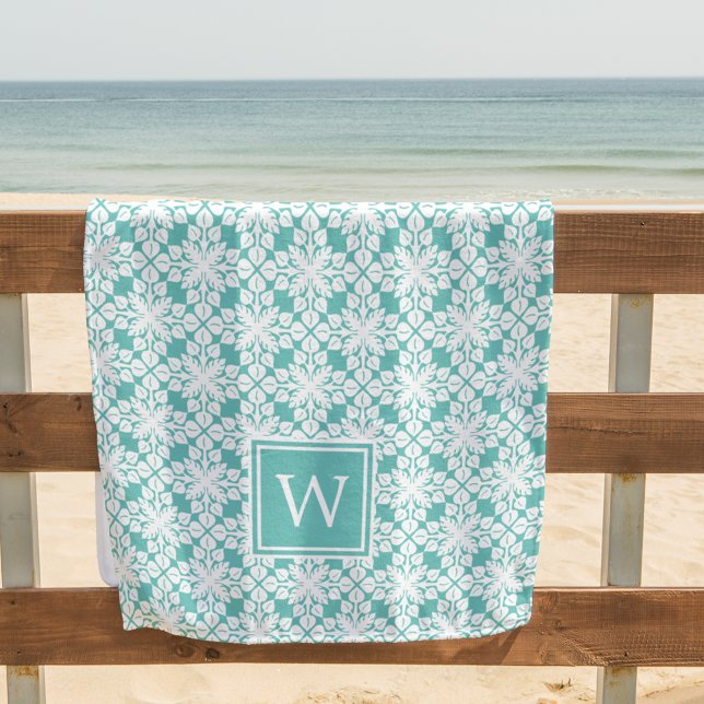 Turquoise Hawaiian Pattern Monogram Beach Towel (Creator Uploaded)
