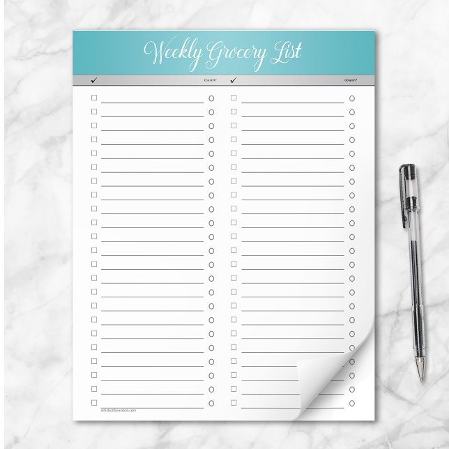 Turquoise Header Weekly Grocery List - Checklist Notepad (Creator Uploaded)