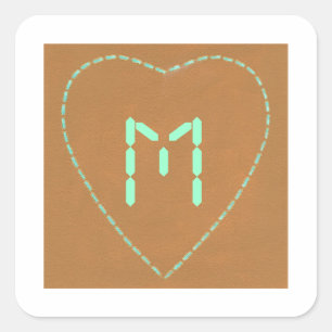 Turquoise Heart, Monogram Stickers