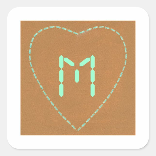 Turquoise Heart, Monogram Stickers (Front)