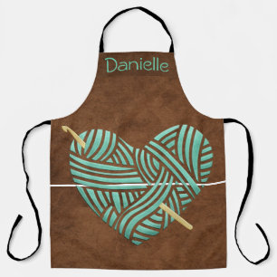 Turquoise Heart on Brown Suede look *Personalise* Apron