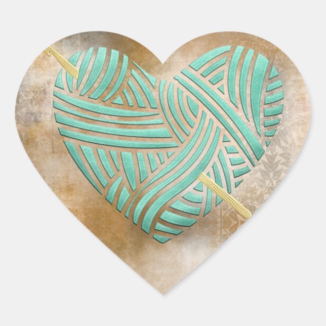 Turquoise Heart on Vintage Decoupage Heart Sticker (Front)