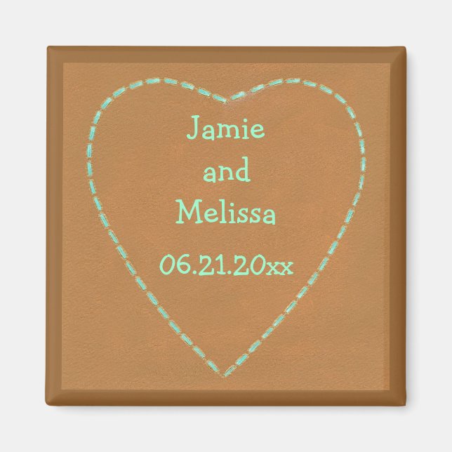 Turquoise Heart Save the date Wedding Magnets (Front)