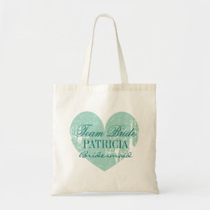 Turquoise heart team bride bridesmaid tote bags