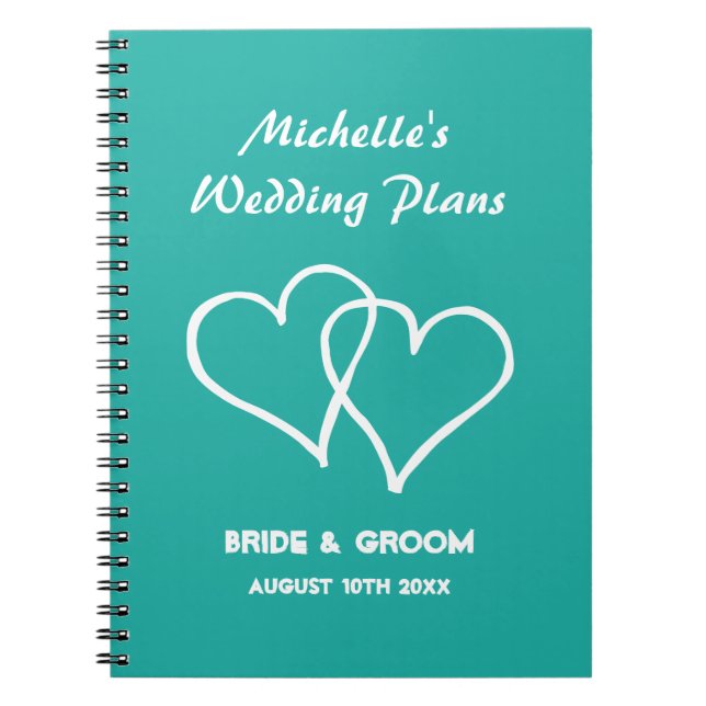 Turquoise heart wedding planner organiser notebook (Front)