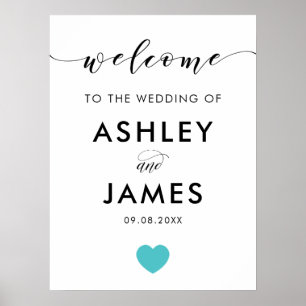 Turquoise Heart Wedding Welcome Sign
