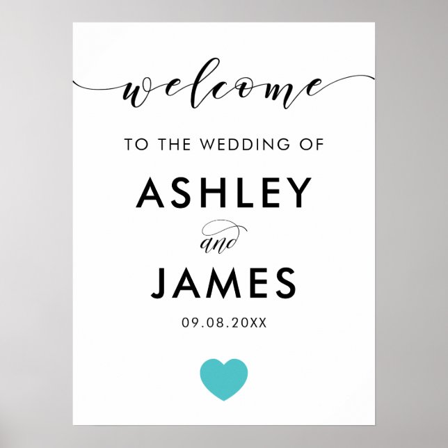 Turquoise Heart Wedding Welcome Sign (Front)