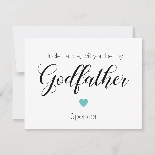 Turquoise Heart Will You Be My Godfather Proposal Invitation (Front)