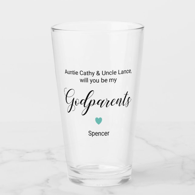 Turquoise Heart Will You Be My Godparents Proposal Glass (Front)