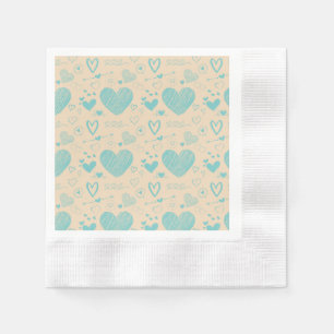 turquoise hearts - cream backgroud pattern napkin