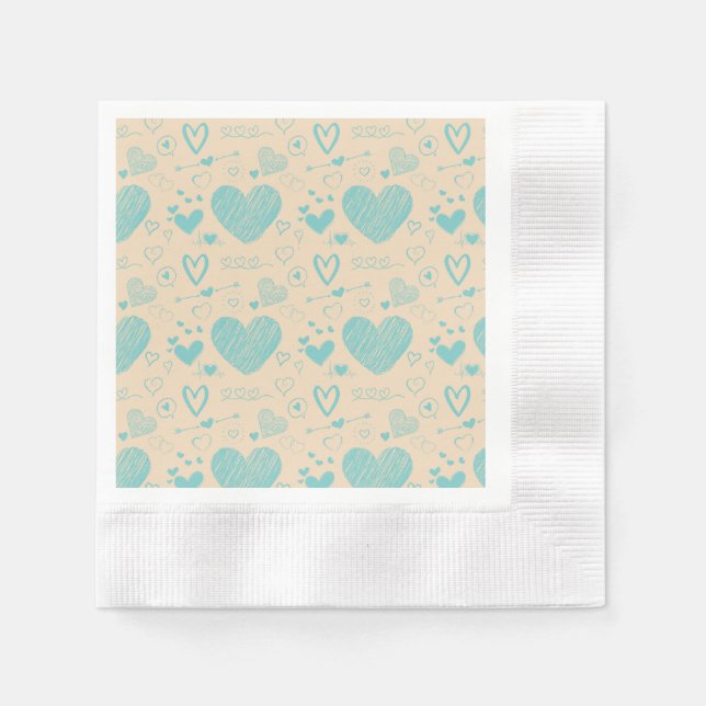 turquoise hearts - cream backgroud pattern napkin (Front)