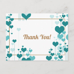 Turquoise Hearts Design Thank You Postcard