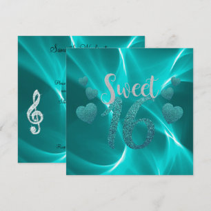 Turquoise Hearts Sweet 16 Birthday Invitation