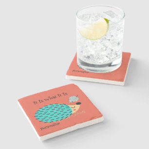 Turquoise Hedgehog Quote Cute Personalised Orange Stone Coaster