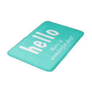 Turquoise Hello Typography Bath Mat