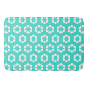 Turquoise hexagon honeycomb starflake pattern bath mat