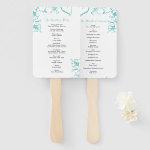 Turquoise Hibiscus Flower Beach Wedding Program Hand Fan