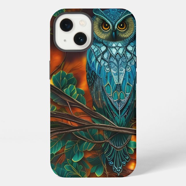 Turquoise Horned Owl iPhone Case (Back)
