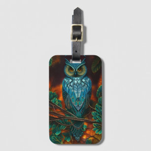 Turquoise Horned Owl Luggage Tag