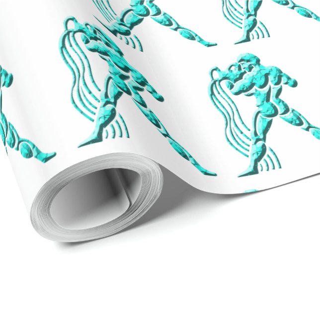 Turquoise Horoscope Zodiac Star Sign Aquarius Wrapping Paper (Roll Corner)