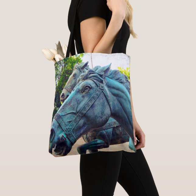 Turquoise Horse Antique Asian Statue Photo Stylish Tote Bag (Close Up)