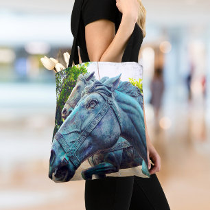 Turquoise Horse Antique Asian Statue Photography Tote Bag