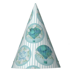 Turquoise Hot Air Balloon - Aqua White Stripes Party Hat