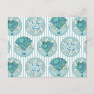 Turquoise Hot Air Balloon - Aqua White Stripes Postcard