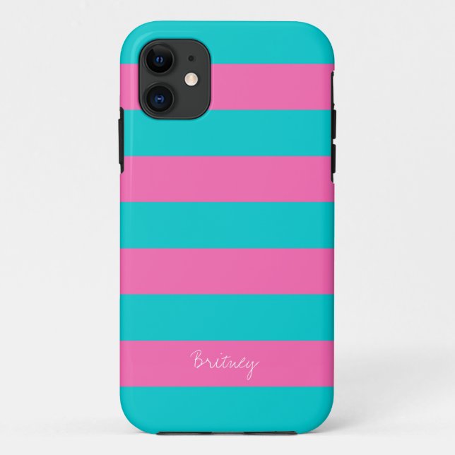 Turquoise & Hot Pink Stripe Pattern iPhone 5 Case (Back)