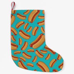 Turquoise hotdogs small christmas stocking