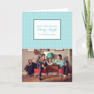 Turquoise Houndstooth Holiday Photo Card
