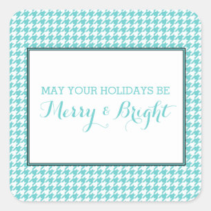 Turquoise Houndstooth Holiday Stickers
