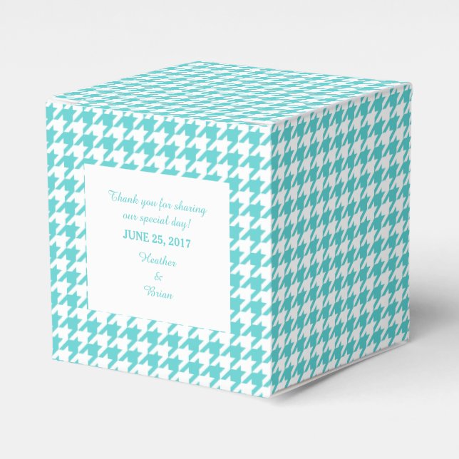 Turquoise Houndstooth Wedding Favour Box (Front Side)