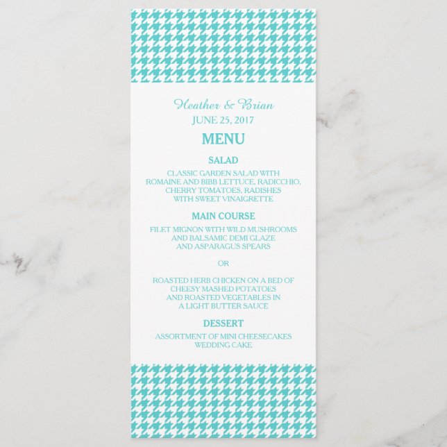 Turquoise Houndstooth Wedding Menu (Front)