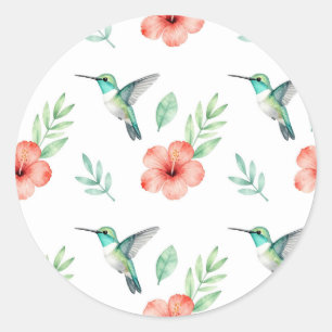 Turquoise Hummingbird Hibiscus Pattern Classic Round Sticker