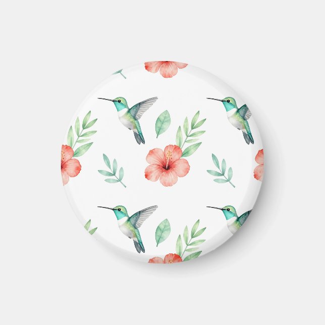 Turquoise Hummingbird Hibiscus Pattern Magnet (Front)