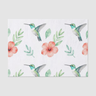 Turquoise Hummingbird Hibiscus Pattern Tissue Paper