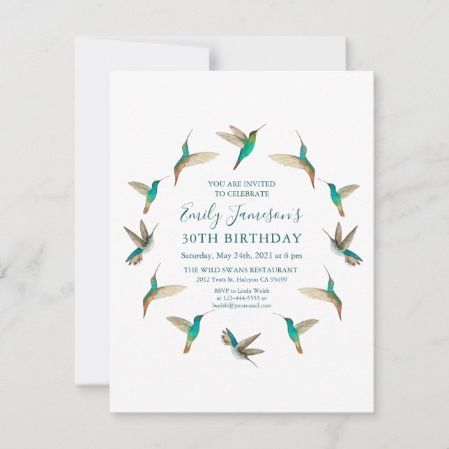 Turquoise Hummingbirds Birthday Invitation (Front)