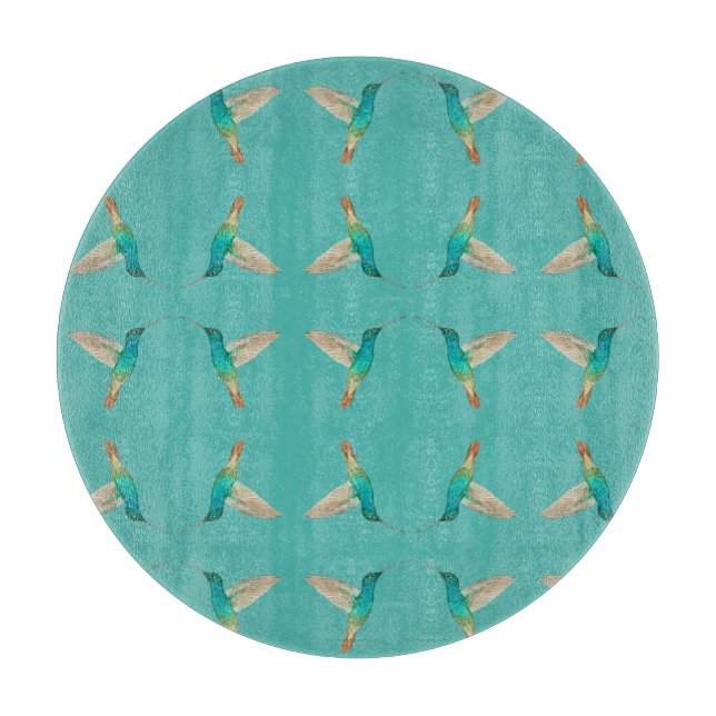 Turquoise Hummingbirds Cutting Board (Front)