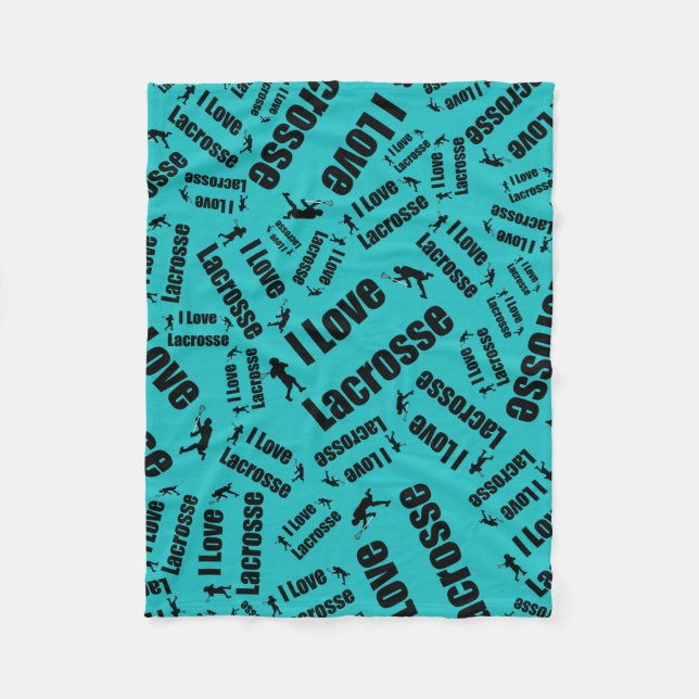 Turquoise I love lacrosse Fleece Blanket (Front)