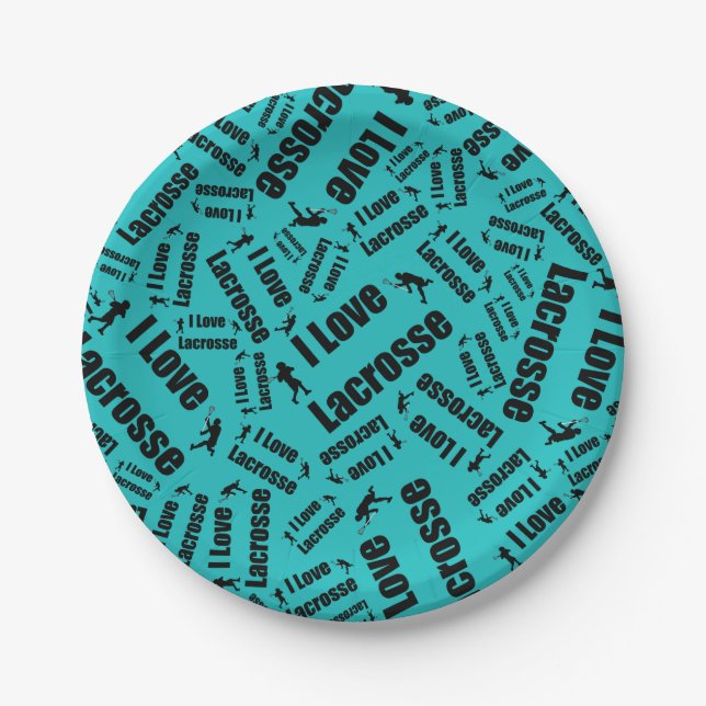 Turquoise I love lacrosse Paper Plate (Front)