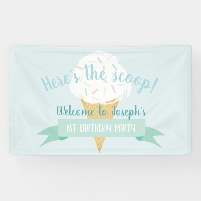 Turquoise Ice Cream Here's the Scoop Birthday Banner (Horizontal)