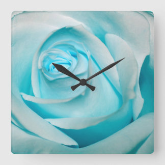 Turquoise Ice Rose Square Wall Clock