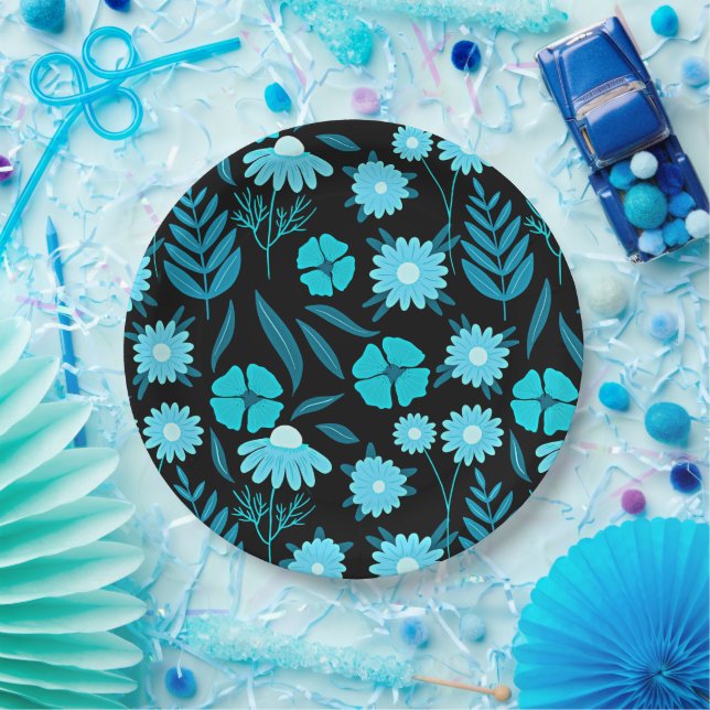 Turquoise in bloom paper plate (Party)