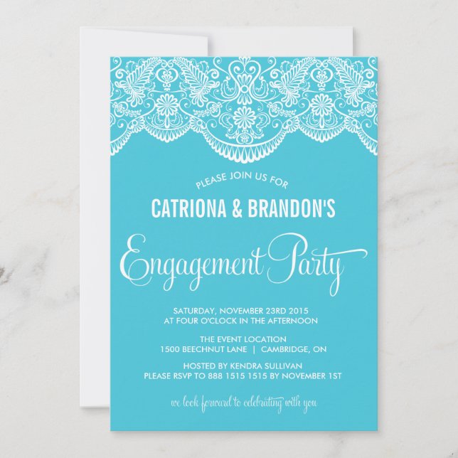 Turquoise Indian Lace Engagement Party Invitation (Front)