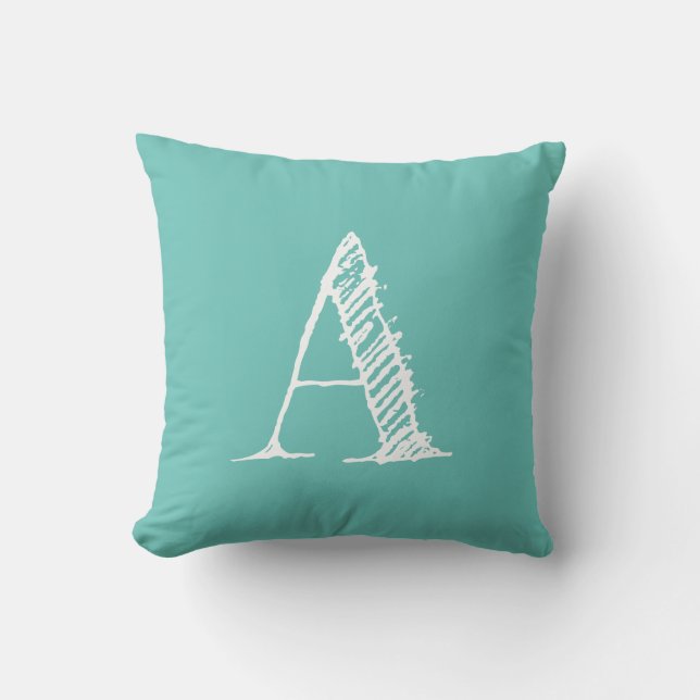 Turquoise Initial Monogram Throw Pillow (Front)